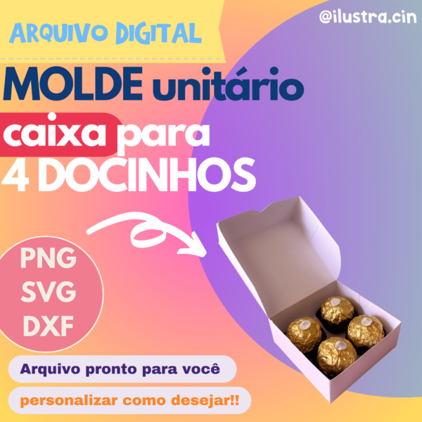 arquivo digital MOLDE UNITÁRIO CAIXA para 4 DOCINHOS